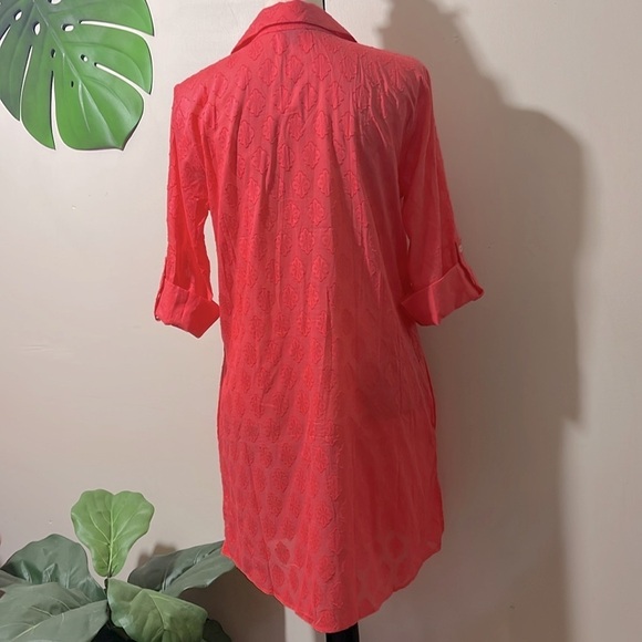 Talbots Medallion Jacquard Beach Shirt Swim CoverUp 100% Cotton size Small - Picture 6 of 11